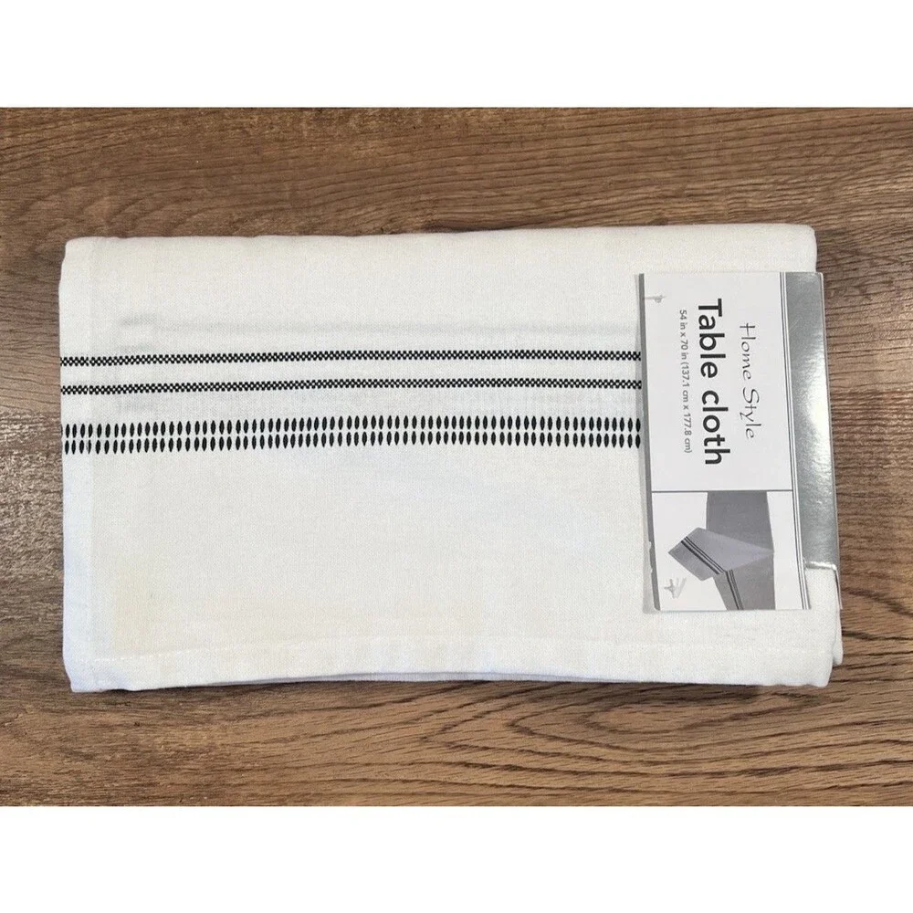 Home Style Rectangular Tablecloth 54 x 70 White/Black Stripe 100% Cotton